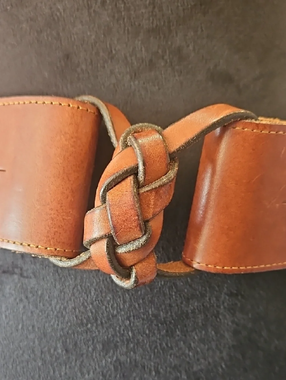 Braided Brown Leather Waist Belt with Knot Closure